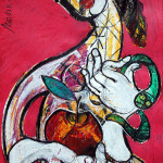 Eva mit einer Schlange und dem Apfel, 60 x 42 cm, Mixed Media, Oxana Mahnac