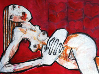 Akt (rote Tapete), Mixed Media, 60 x 42 cm, Oxana Mahnac (sold)