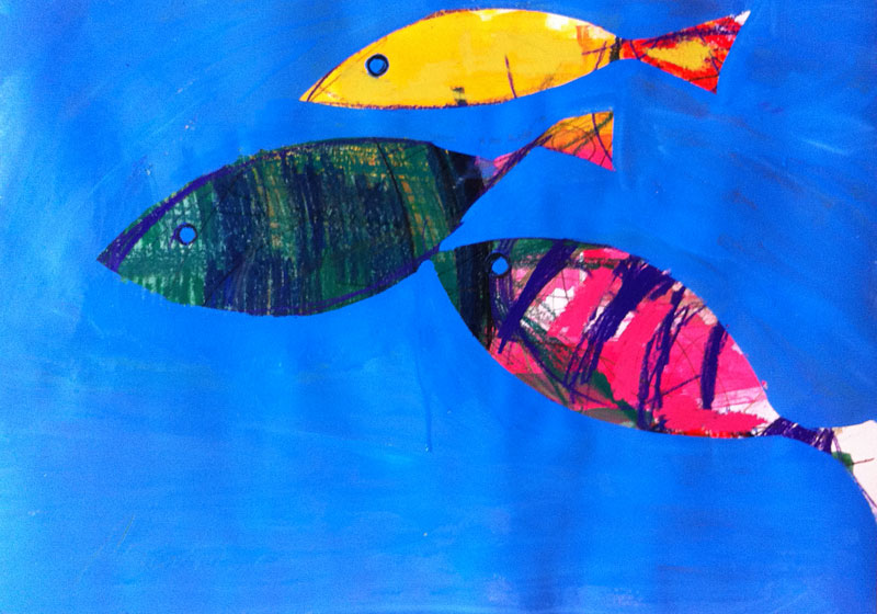Karibische Fische, 60 x 42 cm, Mixed Media, Oxana Mahnac (sold)