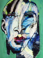 Portrait (grün), Mixed Media, 60 x 42 cm, Oxana Mahnac