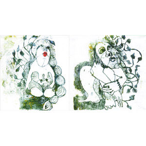 Moderne Kunst Monotypie Diptychon „Adam und Eva“